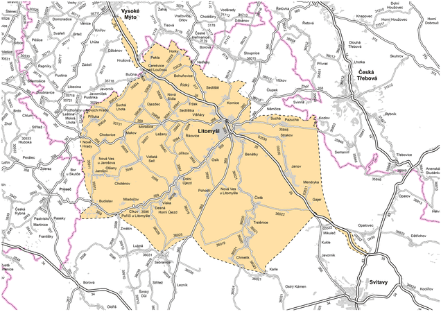 Mapa působnosti cestmistrovství Litomyšl