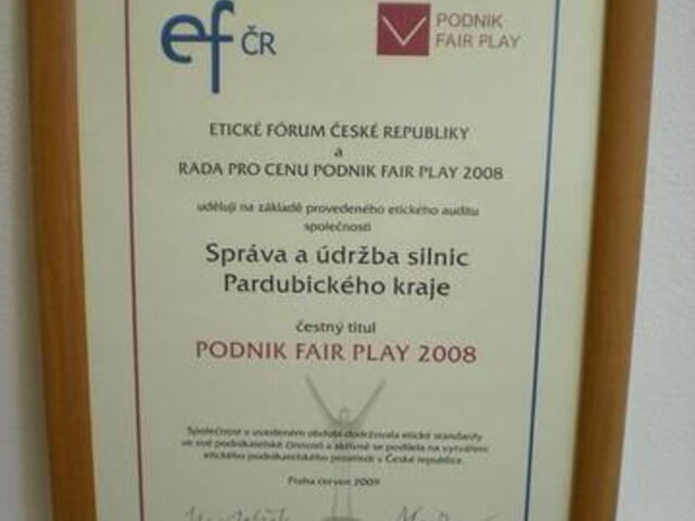 Získali jsme stříbrnou sošku Podnik FAIR PLAY 2008