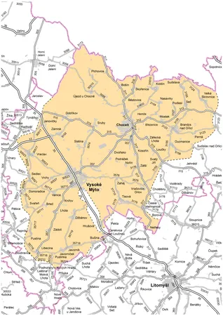 Mapa působnosti cestmistrovství Běstovice