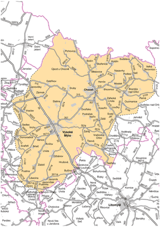 Mapa působnosti cestmistrovství Běstovice