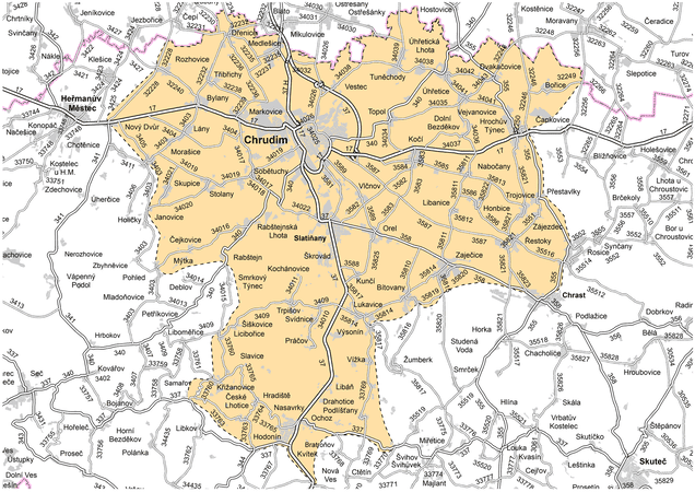Mapa působnosti cestmistrovství Chrudim