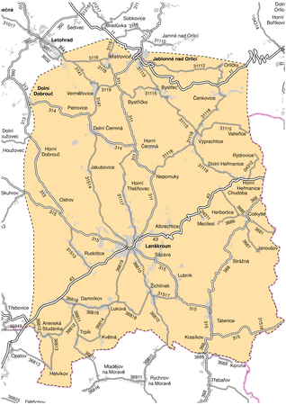 Mapa působnosti cestmistrovství Lanškroun