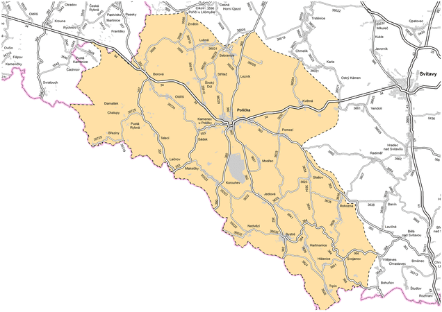 Mapa působnosti cestmistrovství Polička