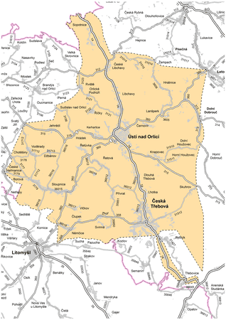 Mapa působnosti cestmistrovství Ústí nad Orlicí