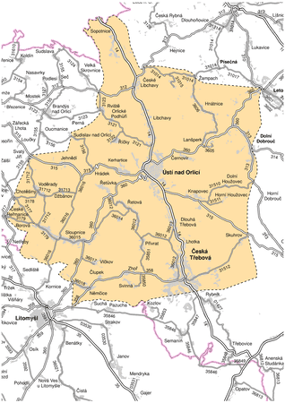 Mapa působnosti cestmistrovství Ústí nad Orlicí