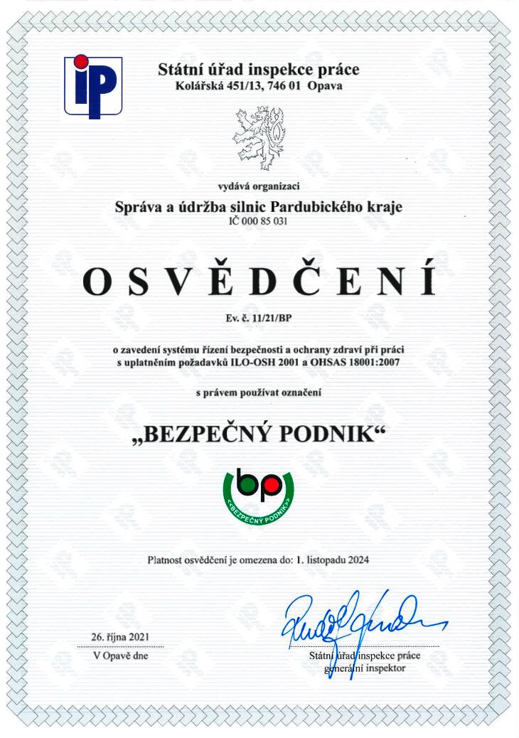 Osvědčení Bezpečný podnik